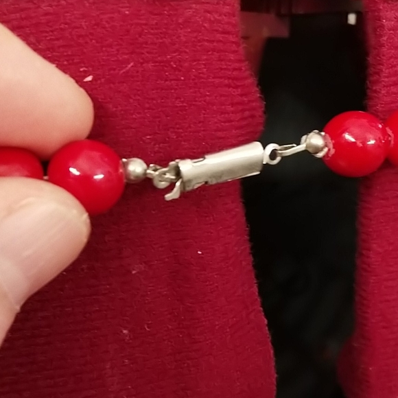 Vintage red silver bead bold necklace - Picture 3 of 12